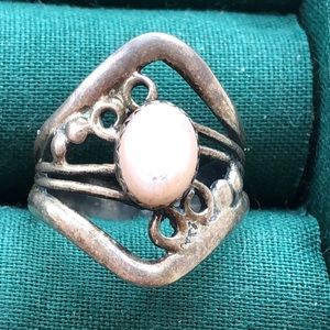 Vintage pink MOP sterling silver ring s 5.5